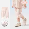 Leggings de bebê para crianças, peça externa fina e fresca de verão, calças anti-mosquitos de seda gelada para meninas, calças cropped brancas para bebês
