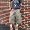 Shorts Casuais de Trabalho da Marca Trendy Scoundrel de Rua Americano com Múltiplos Bolsos para Homens Verão Soltos de Comprimento Médio Calças Trendy de Cinco Pontos