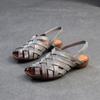 Shanghai Jiejie 2025 Primavera e Verão Novos Peixe Fada Boca Vazada Respirável Sandálias Romanas Tecidas à Mão Cor Polida Sapatos Femininos