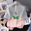 Camiseta Infantil Gradiente de Manga Curta, Top Estampado Fino de Verão para Meninos, Estilo Coreano Solto e Estiloso Roupa da Moda para Crianças Maiores