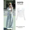 Conjunto de Dos Piezas para Mujer: Top Transparente de Malla Blanca con Tirantes, Cubre Sol Estilo Coreano Dopamina para Principios de Primavera y Verano