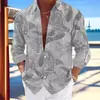 Nueva Camisa Casual de Manga Larga Transfronteriza Europea y Americana 2024 Estampado de Tortuga Manga Larga Hawaiana Explosiones Transfronterizas