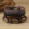 Venta Caliente Transfronteriza Juego de 4 Piezas Tejido a Mano con Cuentas de Madera y Concha Cuero Pulsera de Madera Pulsera Retro Simple