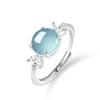 Anillo de superficie de huevo de agua azul jade natural A, piedra de jade hielo, conjunto de plata S925, anillo para mujer, simple y ajustable