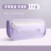 Porta-canetas Cilíndrico Monocromático de Mesa Bolsa de Lápis de Malha Transparente Estojo Simples Universal para Lápis de Exame de Estudante Bolsa de Armazenamento de Material Escolar