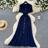 Comercio Exterior Transfronterizo Estilo Elegante Color Sólido de un Solo Botón Vestido de Punto para Mujer Verano Estilo Coreano Ajuste Delgado Abertura Vestido Largo Dres