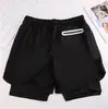 Shorts Esportivo Masculino Duas Camadas Secagem Rápida com Bolsos com Zíper e Fivela para Toalha para Fitness e Corrida