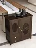 Mesa de Chá Pequena Móvel, Armário Lateral para Chá, Carrinho de Chá, Mesa de Bar de Chá Doméstica em Madeira Maciça, Chaleira Integrada e Armário para Preparo de Chá