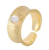 Anillo Abierto de Moda Transfronteriza Europea y Americana, Personalidad Exagerada, Textura Mate, con Patrón, Incrustaciones de Perlas, Joyería Elegante y Versátil que Realza el Cutis