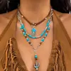 Set de Collares Estilo Vaquero Occidental Europeo y Americano Transfronterizo Retro Cabeza de Toro Sombrero de Turquesa Cuerda de Cuello Apilada Cadena de Clavícula