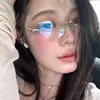 Gafas Cuadradas Sin Montura Ultraligeras Estilo Coreano para Mujer con Deseo Puro e Alta Inteligencia, Anti Luz Azul, Pueden Equiparse con Monturas Ultraligeras