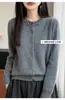 Cardigã de malha com contas 100% lã pura, novo estilo outono/inverno feminino, chique e elegante, gola redonda, casaco suéter quente