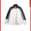 Sudadera cárdigan de rayas y bloques de color estilo americano con cuello alto para hombre, sudadera deportiva versátil casual holgada de moda estilo universitario