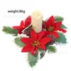 Amazon Flor artificial de Navidad, portavelas pequeño de aguja de pino y bayas rojas, decoración para fiestas en casa, flor de Pascua artificial
