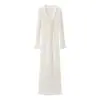 Vestido de Verão Feminino 2025 Estilo Europeu e Americano, Comprimento Médio, Decote V, Amarração, Manga Longa 2713