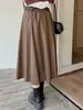 Saia de Couro PU Feminina Inno Plus Size Outono e Inverno Plissada de Cintura Alta Evasê Emagrecedora Couro Saia Guarda-chuva 313050