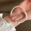 Pulsera de Perlas de Agua Dulce Alienígena para Mujer Pulsera de Cristal de Fresa Amor Corazón de Niña Rosa Joyería para la Mano de Mejor Amiga Estudiante