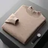 Suéter Masculino 100% Lã Pura, Novo para Outono e Inverno, Gola Alta Meia, Modelagem Solta, Tricô Espesso, Camada Base, Suéter Casual de Negócios