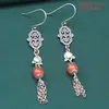 Aretes de plata de ley con cierre Ruyi y jade de cera de abeja de pavo real estilo étnico retro vintage aretes con carácter Xi flor pequeña aretes aretes