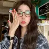 Montura Negra m Mismo Estilo 44 Lisas Modernas Montura para Gafas de Miopía para Mujeres con Caras Pequeñas, Luz Azul Anti-Luz, Montura de Gafas Mismo Estilo que Celebridades de Internet para Estudiantes
