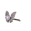 Anillo de mariposa con perla, diseño ultra brillante con microincrustaciones de circonita, dulce nicho francés, anillo elegante de lujo de alta gama