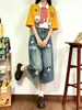 Jeans Acortados ChaoLi Youhuo 2026 de Corte Holgado Adelgazantes para Figuras Pequeñas con Bordado de Cachorro, Pantalones Rectos de Cintura Alta de Pierna Ancha de Longitud Media