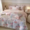 Juego de cuatro piezas de ropa de cama para dormitorio de tela cepillada ecológica 100% algodón con estampado de estilo pastoral, funda de edredón 100% algodón, juego de tres piezas de alta estética para dormitorio