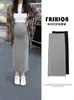 Falda Media de Maternidad sin Tirantes para Mujer Estilo Delgado Primavera Verano 2026 Estilo Nuevo Embarazo Talla Grande Falda Midi Gris con Caída