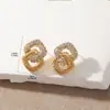 Nuevos Pendientes Cuadrados de Diamantes Completos de Doble Capa Huecos de Personalidad de Lujo Ligero de Moda Kaye, Pendientes Versátiles para el Día a Día