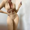 Ropa de Mujer Otoño e Invierno 2022 Amazon Color Sólido Ajustado que Muestra el Abdomen Con Cordones Huecos Manga Larga Corte Entallado Mono Chica Popular Cintura Alta