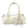 Bolsa Cilíndrica Portátil Fashionável Estilo Coreano para Mulheres, Nova Bolsa de Ombro de Verão, Doce Bolsa Baguete com Laço, Bolsa Transversal para Mulheres
