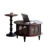 Mesa de Café Vintage de Madera Maciza Estilo Francés para Apartamentos Pequeños, Combinación de Mueble de TV para Sala de Estar Estilo Mid-Century, Mesa de Té Redonda