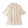 Fabricante mayorista de ropa para mujer transfronteriza 2026 Moda europea y americana casual holgada plisada efecto brillante cuello alto manga corta camisa
