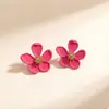 Pendientes de Flor de Pétalo Lacados en Colores Dulces Mate Tachuelas de Oreja con Elemento de Pétalo de Dopamina Lacado de Colores