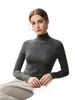 Suéter de lana de hilado fino Yangzi para mujer, 100% lana pura, cuello alto, corte ajustado, manga larga, capa base fina, top sin costuras