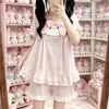 Pijama de Lã Cartoon Rosa Doce Japonês Conjunto de Duas Peças Verão Manga Curta Calça Curta Feminino Pode Ser Usado Fora de Casa Roupas