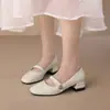 Zapatos Mary Jane Mujer Tacón Grueso 2023 Zapatos de Tira Nuevos Zapatos de Tacón Medio Boca Baja Primavera y Otoño Comercio Exterior Zapatos Pequeños de Cuero para Mujer
