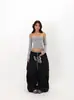Pantalones de Pierna Ancha Sueltos Estilo Jazz Retro Americano con Parches de Letras y Doble Cintura para Mujer, Nuevo Estilo de Verano Deportivos Casuales Pantalones Paracaídas