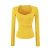 Camiseta base puramente seductora de cuello cuadrado y manga larga para primavera y otoño, corte ajustado, entallada en la cintura, estilo corto, adelgazante, acentuando las clavículas, top interior de nicho para chica hot