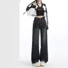 Jeans de Pierna Ancha Negros y Grises para Mujer, Nuevo Estilo Otoño/Invierno 2025, Corte Holgado, Diseño Adelgazante, Pantalones Rectos Únicos