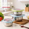 Bol de acero inoxidable de doble asa de colores para almacenar alimentos con tapa hermética, bol de sopa multiusos multicolor, lonchera para el hogar, venta al por mayor del fabricante
