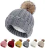 Gorro de Lã Cor Sólida com Forro de Fleece Quente Acrílico Espessado para Mulheres Gorro de Tricô de Inverno Transfronteiriço Gorro de Lã Pai e Filho