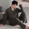 Pijama Masculino Primavera e Outono, Outono Algodão Puro Manga Longa, Novo Estilo 2026, Cardigã, Pode Ser Usado Fora, Roupas de Casa 100% Algodão Outono e Inverno