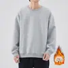Sudadera de peso pesado color sólido estilo americano para hombre, otoño/invierno, forro polar, moderna, blanca, corte holgado, casual, sin capucha, para meterse por la cabeza