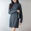 Vestido de Lana de Cuello Medio Alto Otoño e Invierno Holgado para Mujeres Pequeñas Vestido de Punto 100% Lana de Longitud Media Ceñido a la Cadera Vestido Base