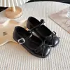 Zapatos de piel para niña con punta redonda y lazo, zapatos planos de una sola suela, nuevos zapatos pequeños de piel versátiles para verano, zapatos bajos Mary Jane de una sola suela