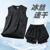 Traje Deportivo de Seda de Hielo para Hombre Talla Grande Nuevo de Verano Secado Rápido Correr Fitness Baloncesto Camiseta sin Mangas Chaleco Pantalones Cortos