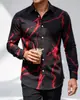 Camisa Masculina Casual Confortável Versátil Estampa Digital Código de Barras Manga Longa Masculina, Roupa para Festa Balada