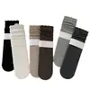 Meias cor de café, de cano médio, outono, estilo coreano, padrão onda escura, outono e inverno, trendy do Instagram, estilo japonês, renda, folgadas, meias longas