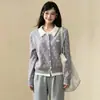 Cárdigan de Punto Falso Dos Piezas para Mujer 2026 Otoño/Invierno Nuevo Versátil Adelgazante Gris con Lunares Abrigo Suéter Top